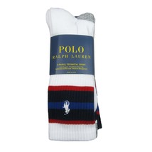 Polo Ralph Lauren Crew Socks Men&#39;s Size 6-13 Blue Red White Striped (3-Pack) NEW - £19.55 GBP