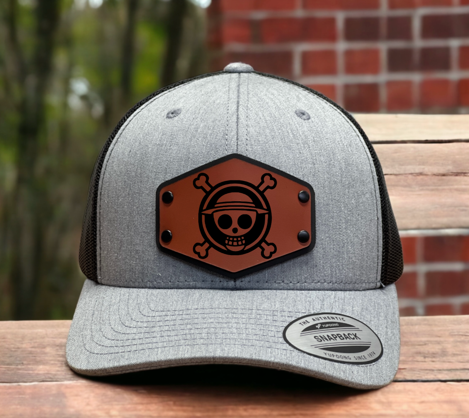 One Piece Anime Skull Pirate Flag Luffy Trucker Hat Cap with Wood Leathe... - $27.99