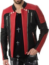 Red &amp; Black Jacket Leather Men Motorcycle Festive Stylish Lambskin Halloween - £88.29 GBP