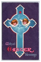 Purple Cross Angels Star Easter Blessings Embosed UNP DB Postcard L17 - £4.60 GBP