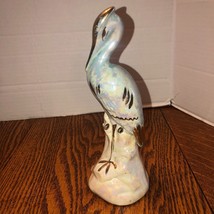 Vintage Blue Lusterware Heron Egret Figurine Flower Frog 9&quot; Tall (3) - $15.95