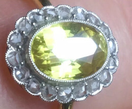 Antique Edwardian 18k Daisy ring natural yellow sapphire Diamonds halo Ring - £3,308.49 GBP