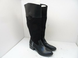 Tommy Hilfiger Women&#39;s Madeln Side-Zip Tall Riding Boots Black Leather Size 7.5M - £45.49 GBP
