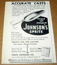1960 Print Ad Johnson&#39;s Sprite Spoon Fishing Lures Highland Park,IL - £6.76 GBP