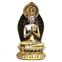 Buddha w/ Altar Meditating Praying PO108 Gold Silver Painted Resin 6.75&quot; H - £18.61 GBP