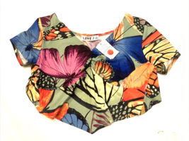 Love J Crop Top Womens Small Colorful Sexy Butterflies Hi-Lo V Neck Hem NWT NEW - £6.22 GBP