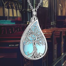 Teardrop Urn Necklace for Ashes 925 Sterling Silver Abalone Shell Tree of Life C - $118.00