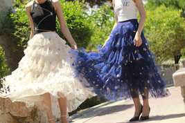 Champagne Layered Tulle Skirt Outfit Women Plus Size Sparkly Tulle Skirt image 2