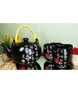 Chinese Calligraphy Black Glazed Porcelain 27oz Tea Pot With 4 Cups Set ... - $42.20 CAD