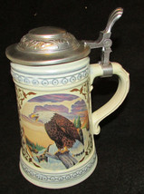 AWLE EAGLE STEIN W..GERMANY PEWTER HINGED LID WATER FALL FOREST COLOR IM... - $18.69