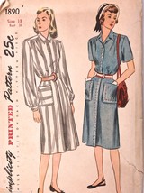 Vintage 1940s Sewing Pattern Simplicity #1890 Dress Size 18 Bust 36 - $350.62 MXN