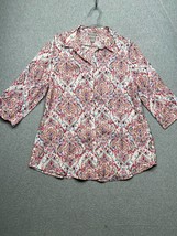 Chicos Tunic Button Up Shirt Womens 12 /14 Non Iron Linen Paisley Beach Casual - £21.86 GBP