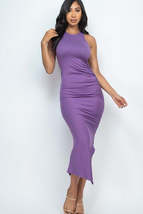 Grape Sleeveless Ruched Side Split Bodycon  Beach Party Maxi Dress - £15.02 GBP