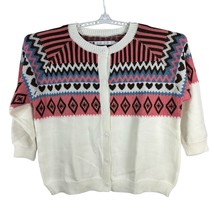 Vintage Style Womens Cardigan Sweater 3XL Knit With Geometric &amp; Heart Pa... - $32.38