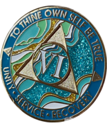 6 Year AA Medallion Elegant Marble Caribbean Aqua Glitter Blue Sobriety ... - $15.99