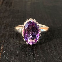 AA Natural Amethyst Ring Solid 925K Silver Jewelry February Birthstone Rings - £43.81 GBP