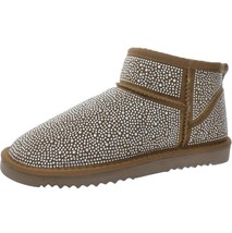 INC Womens 6 M Tan Bling Rhinestone Embellished Faux Fur Flat Booties NI... - $29.39