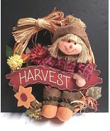 Harvest Autumn Cloth Scarecrow Fall Pumpkin Decor Wicker &amp; Wood Wreath 1... - $19.99