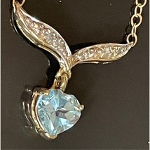 925 Sterling Silver Vermeil Topaz And Diamond Heart Necklace Sky - £36.99 GBP