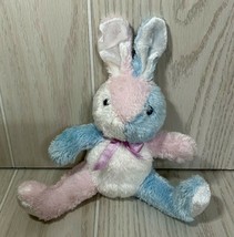Hug &amp; Luv small plush pastel Easter bunny rabbit blue pink white purple bow - $14.84