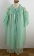 Vintage 60s Pastel Mint Green Gotham Gold Stripe Peignoir Gown &amp; Robe Women&#39;s S - £36.97 GBP