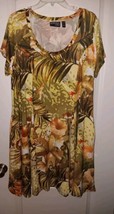 Attitudes By Renee 1X Hawaiian Tropical Hibiscus Palm Branches Knit Dres... - $27.83