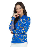 NWT Ladies IBKUL ALYSON BLUE MULTI Long Sleeve Mock Golf Shirt S &amp; M - $1,427.77 MXN