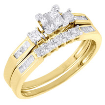 Princess Diamond Engagement Ring Wedding Band Bridal Set 14K Yellow Gold... - $1,562.81 MXN