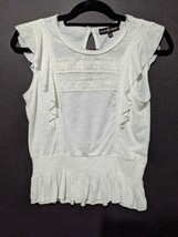 Almost Famous  White Juniors Ruffle Trim  Embroided Shirt Top,  size small - £7.50 GBP