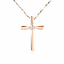 Solitaire Diamond Cross Pendant in 14K Rose Gold (Grade- HSI2, Size- 3MM) - £294.37 GBP