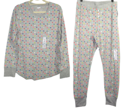 Old Navy Women&#39;s Thermal Knit Gray Multicolor Polka Dot Pajamas Size XL - £19.57 GBP