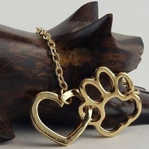 Heart & Paw Charm Necklace Gold Color Cute Pet Lover Pendant image 2