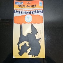 Vintage Halloween Garland Witch Black Cat Flying Broom Party Decor Paper Fantasy - $26.86