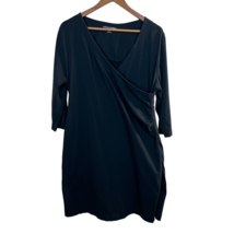 Soft Surroundings Dress Petite Large Black Wear Anywhere Faux Wrap 3/4 Sleeve PL - £27.66 GBP