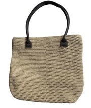 Crochet Woven Shoulder Bag Beige Tan Brown Double Straps Zipper Closure ... - £13.23 GBP