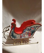 Wooden Santa Sleigh Sled Snowy Christmas  Family Scene  Gold Tone Vintage  - $43.40 CAD