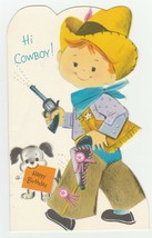 Vintage Birthday Card Boy in Cowboy Suit Dog Buzza Cardozo 1960&#39;s - $9.89