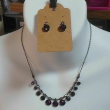 Hematite Purple Graduated Dangle Rhinestone Necklace &amp; Earrings - £27.63 GBP
