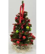 AG) Vintage Mini Decorated One-Piece Christmas Tree with Doily Skirt - £11.60 GBP