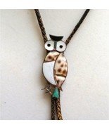 Native American Owl Cowrie Shell Mother Of Pearl Sterling Silver Leather... - $225.00