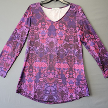 Misslook Women Shirt Size M Purple Preppy Boho Floral Classic 3/4 Sleeves V-Neck - £11.28 GBP