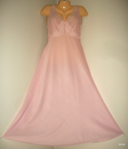 Vintage Pretty Pink Long Nylon &amp; Lace Trim Nightgown Medium with Wide Sweep - $29.69