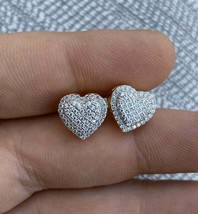 1.50Ct Rond Imitation Diamant Forme Coeur Clou Boucles 14k or Jaune Plaqué - £54.06 GBP