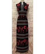 Vintage Hawaiin Maxi Dress Size 12 Sleeveless Black Red - £155.06 GBP