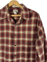 LL Bean Large Button Down Shirt Mens Red Tan Plaid Tartan Check Cotton Long Slv - £57.96 GBP