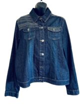 Studio West Women&#39;s Blue Jean Denim Jacket Embroidered Stitching Detail ... - £18.28 GBP