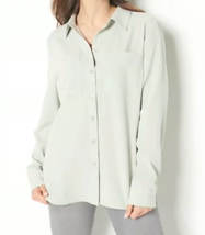 Denim &amp; Co. Long-Sleeve Button-Front Utility Shirt Top- Desert Sage, Small - £20.39 GBP