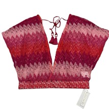 Trina Turk Top M Pink Cascade Open Knit Crochet Flutter Sleeve Cover Up ... - $23.86