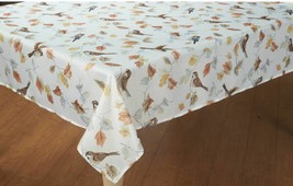 1 Printed Fabric Tablecloth, 60&quot; Round, Birds &amp; Fall Leaves, Golden Autumn, Bm - £19.77 GBP