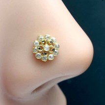 Cute Flower Style 14K Real Gold Nose stud White CZ nose ring Push Pin - £34.15 GBP